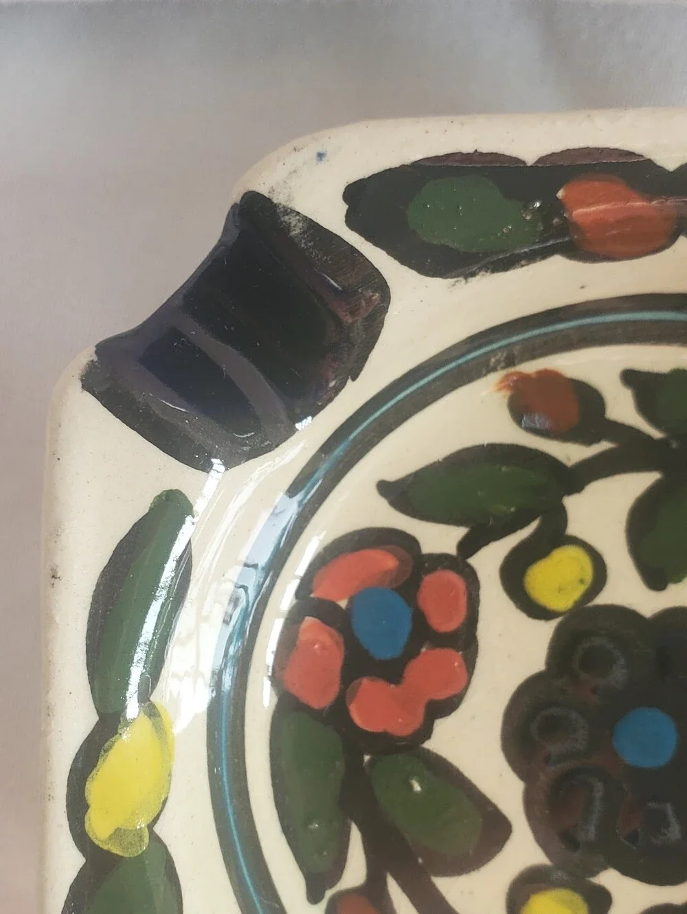 Talavera Style Vtg Hand-Painted Floral Ceramic Home Ashtray Trinket Dish Bowl
